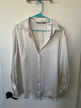 Silky Ivory Button-Up Blouse